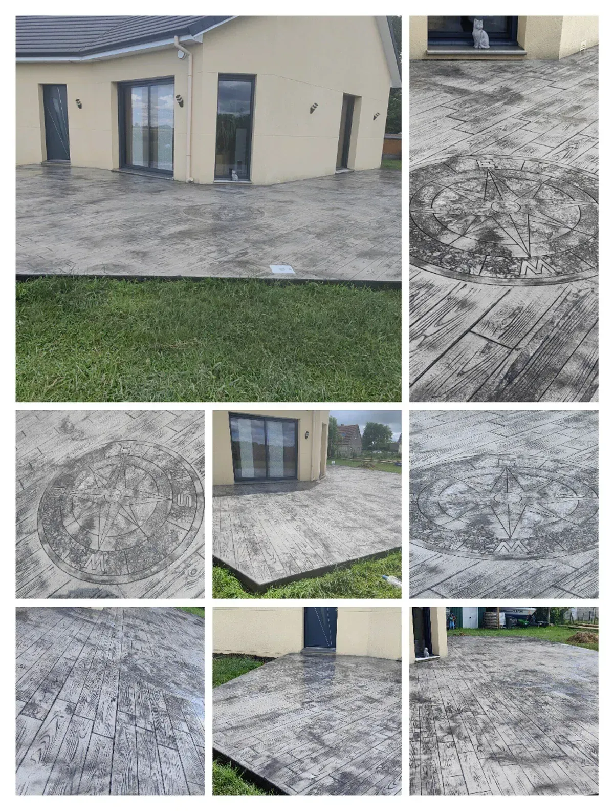 Détail d'un béton imprimé effet bois avec motif rose des vents en Seine-Maritime